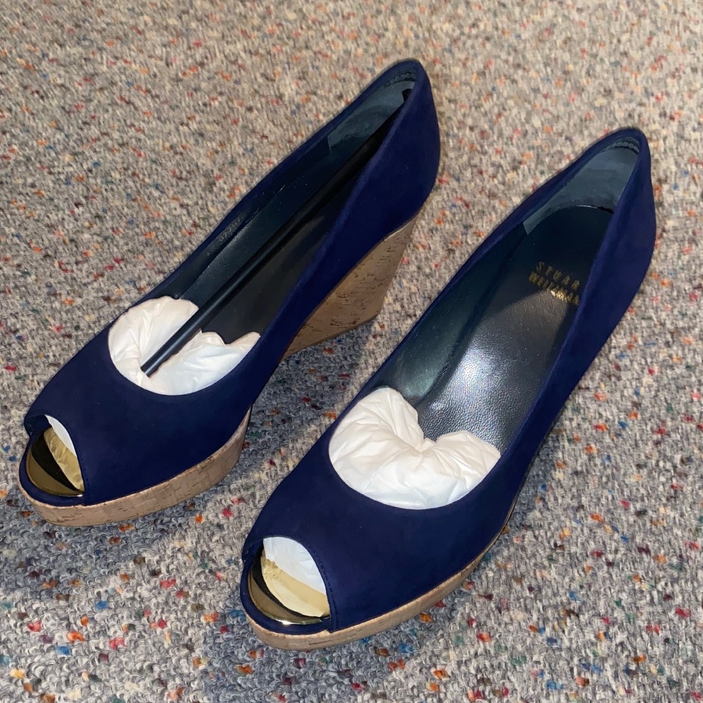 Stuart Weisman, navy suede wedges